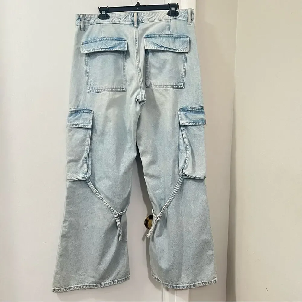 ZARA TRF MID-RISE BELT LOOP CARGO JEANS